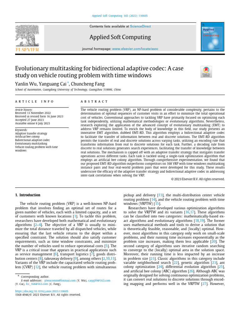 Evolutionary Multitasking for VRP Solutions | PDF | Mathematical ...