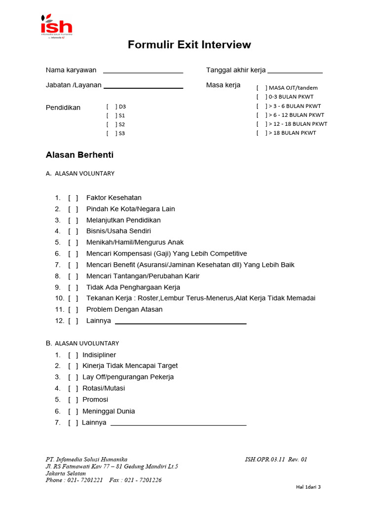 Formulir Exit Interview Karyawan | PDF