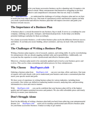 Home Accessories Business Plan