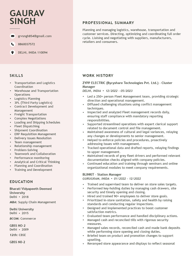 GAURAV SINGH Resume 5+ | PDF | Logistics | Inventory