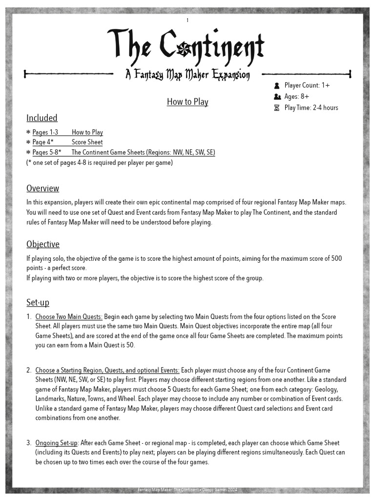 Fantasy Continent Game Instructions | PDF | Map | Earth Sciences