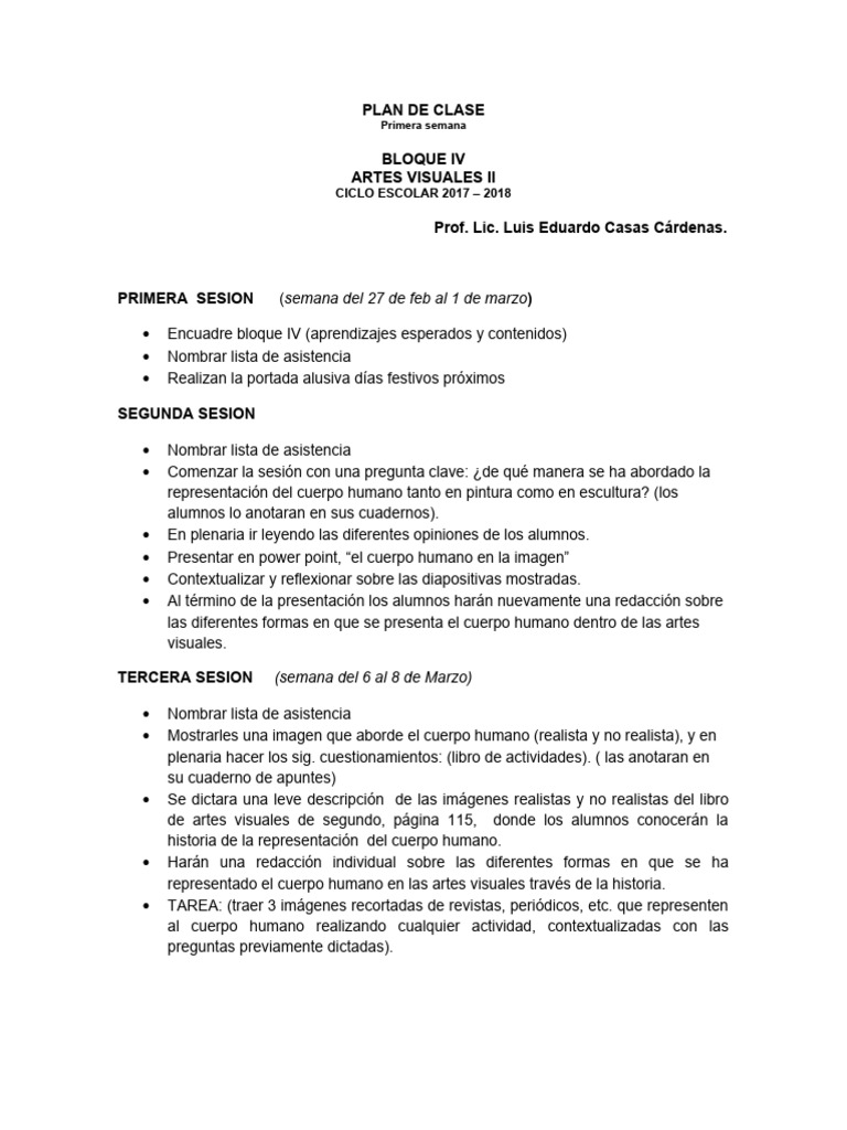 Plan de Clase: Cuerpo Humano en Artes Visuales | PDF | Las artes