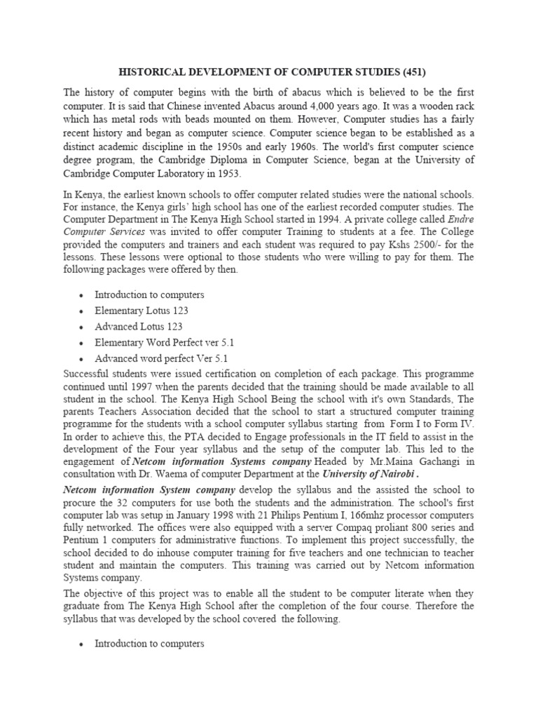 Evolution of Computer Studies in Kenya | PDF | Computing | Computer Science