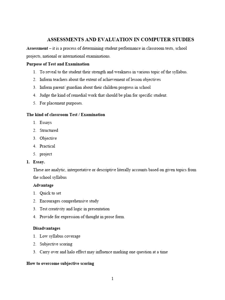 Assessments and Evaluation in Computer Studies | PDF | Multiple Choice ...