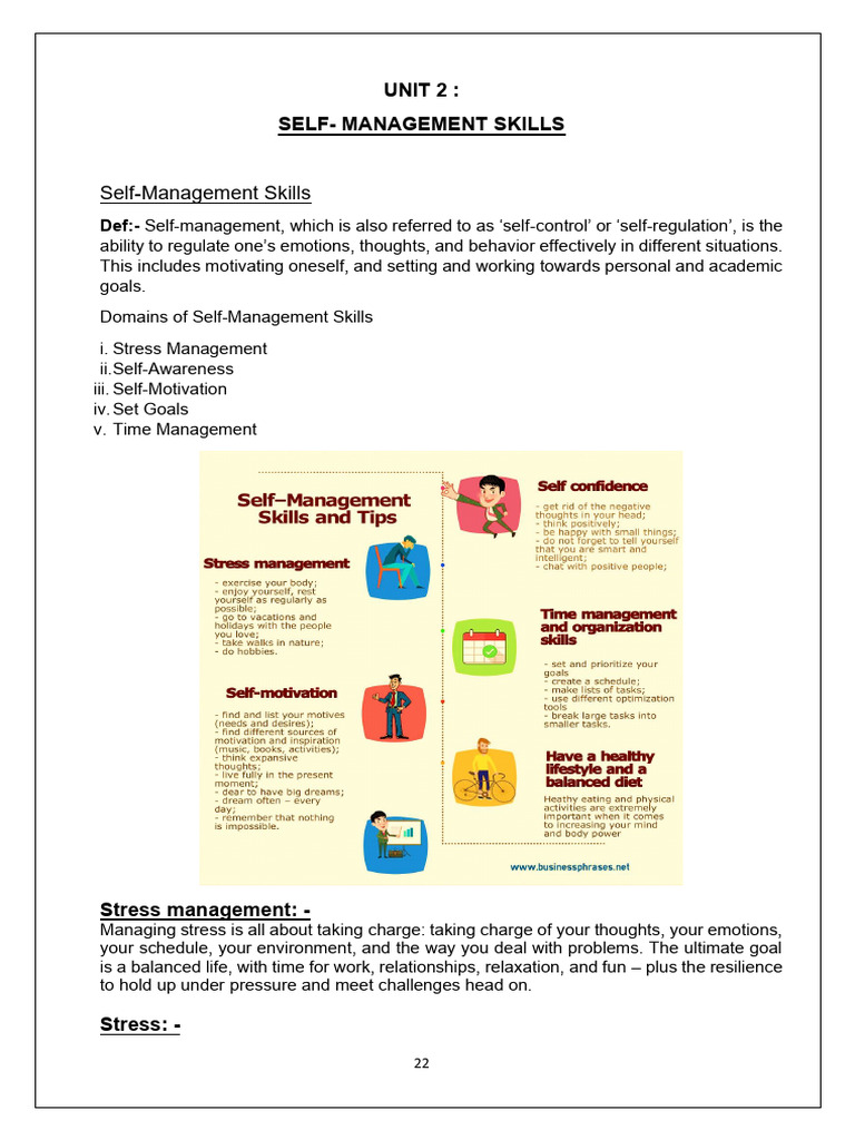 Mastering Self-Management Skills | PDF | Stress (Biology) | Self Awareness