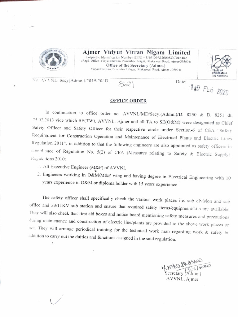 AVVNL Safety Officer Designations | PDF | Safety
