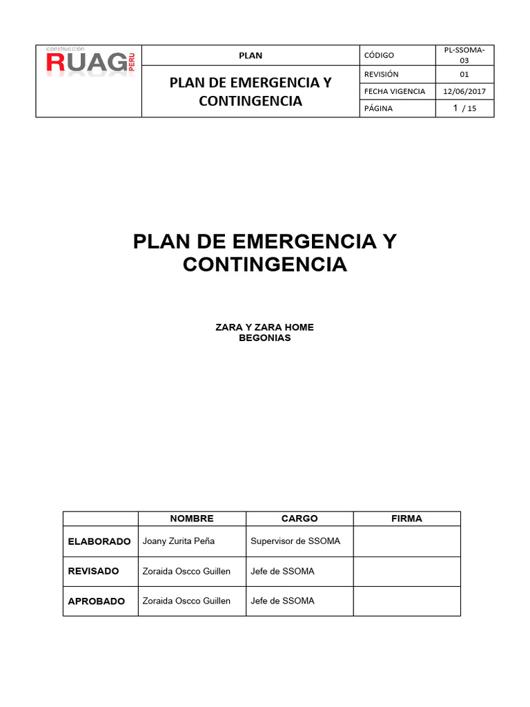 Plan de Emergencia y Contingencia | PDF | Primeros auxilios | Incendios