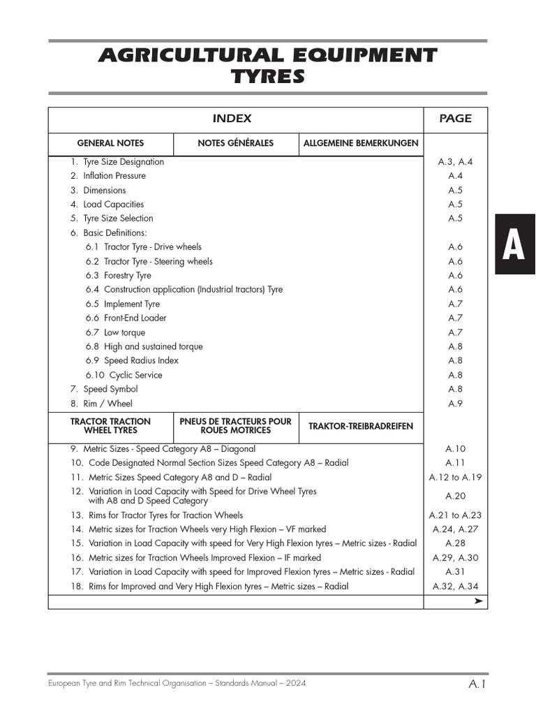 Etrto SM 2024 Index Agricultural Equipment Tyres | PDF | Tire | Tractor