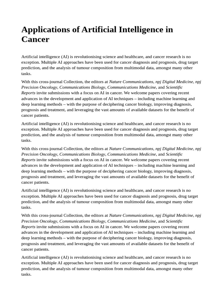 AI Innovations in Cancer Research | PDF | Artificial Intelligence ...