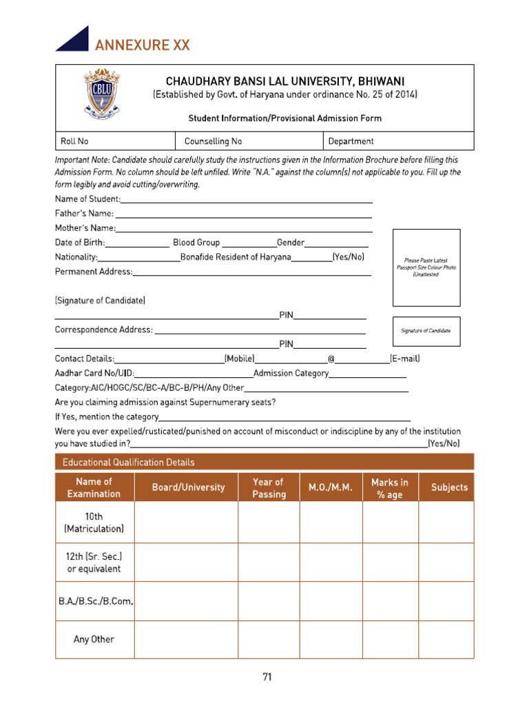 Admission Form | PDF