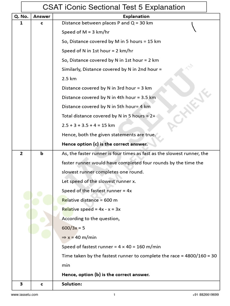 Sectional Test 05 Solution CSAT ICONIC | PDF | Speed | Area