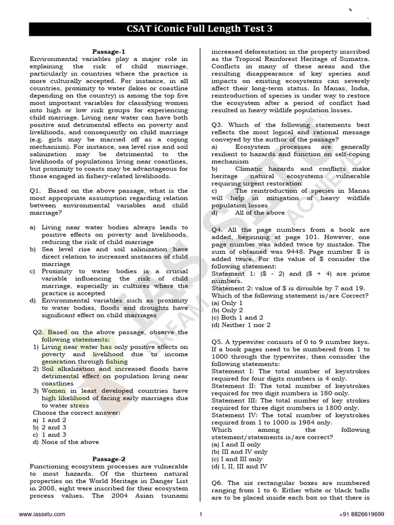 FLT 03 Questions Csat Iconic | PDF | Flood | Hazards