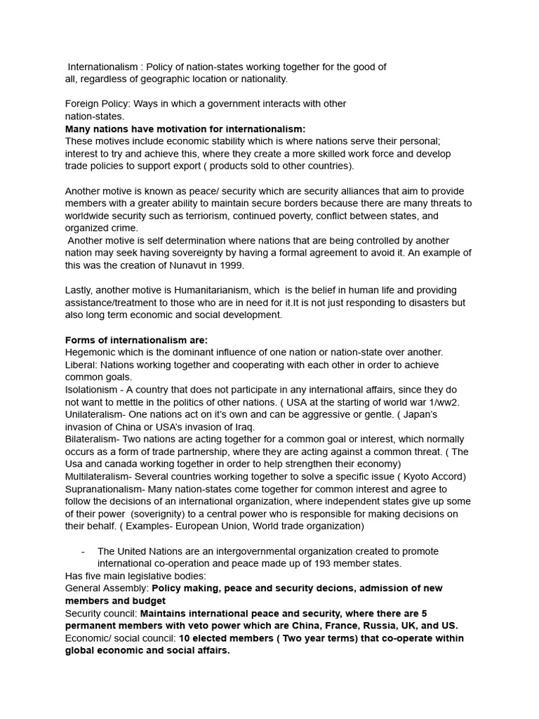 Internationalism and Supanationalism Notes | PDF | United Nations ...