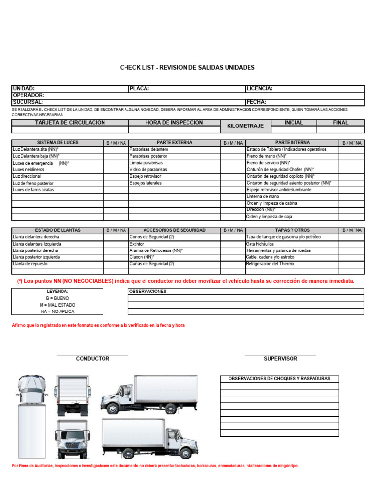 Check List Revision de Unidades | PDF | Estilos de carrocería ...