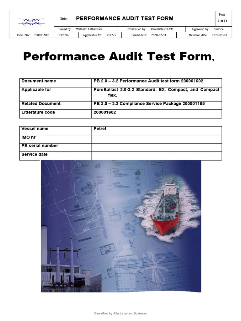 PureBallast Performance Audit Form | PDF | Pump | Manufactured Goods