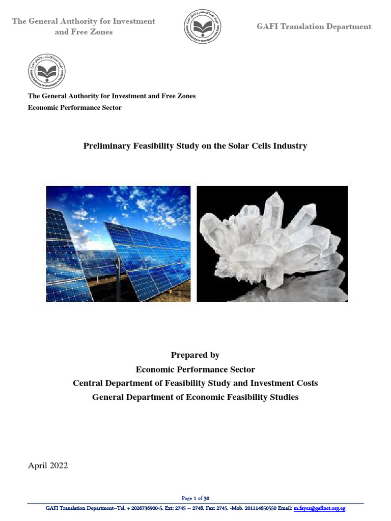 Solar Cells Industry Feasibility Study | PDF | Photovoltaics | Solar Power