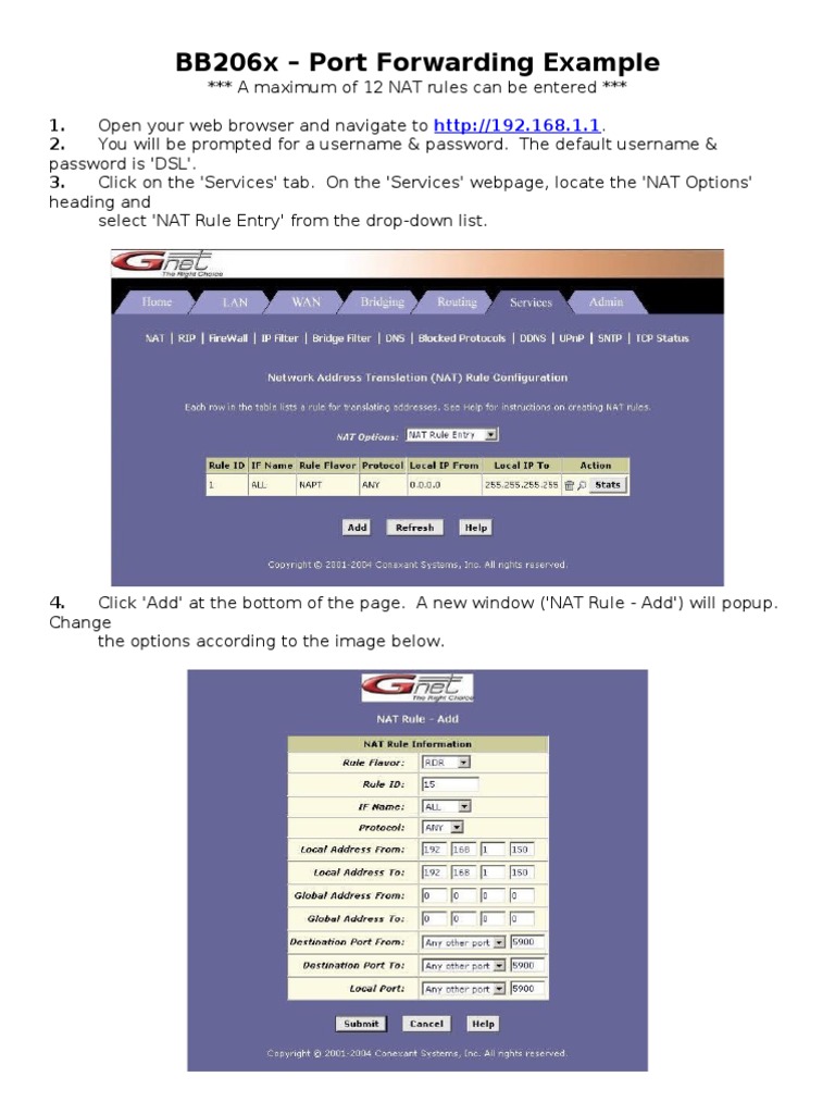 Port Forwarding Setup Guide for BB206x | PDF