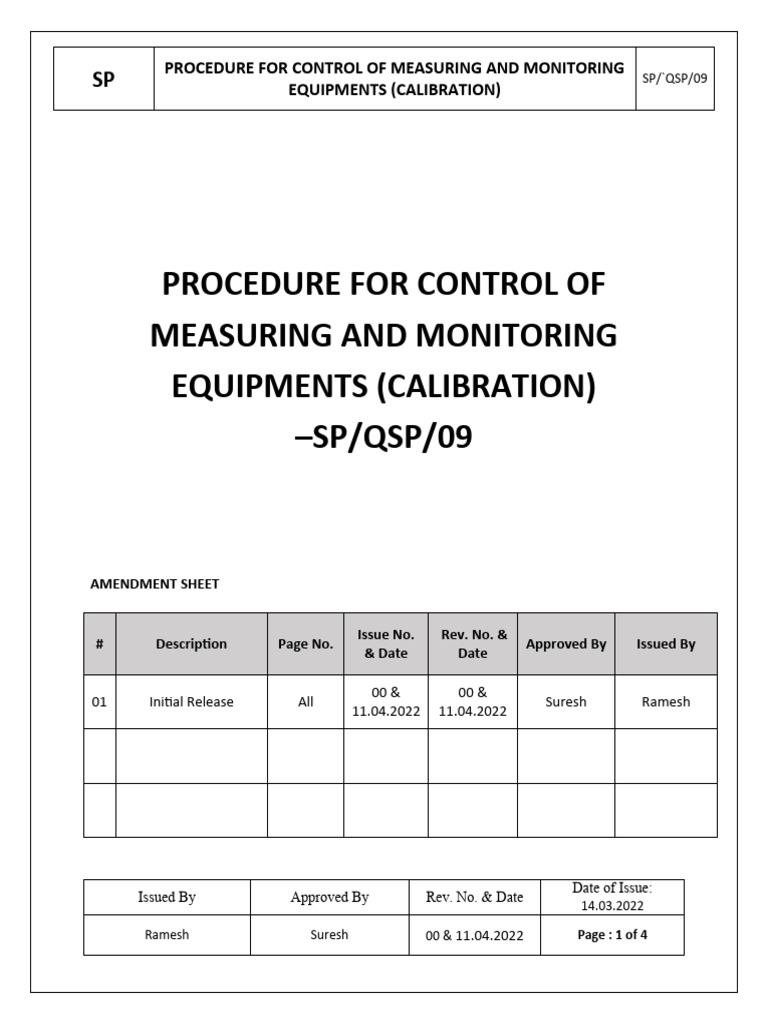 Calibration Procedure for Measuring Equipment | PDF | Calibration | Science