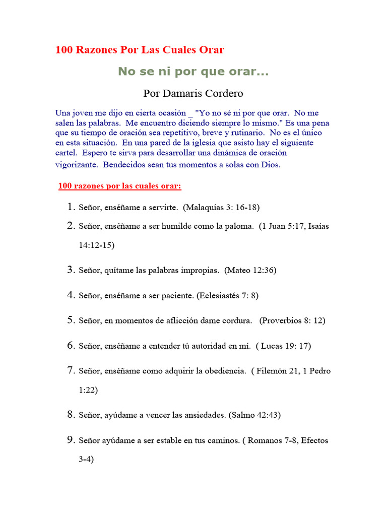 100 Razones para Orar a Dios | PDF | Oración | Biblia