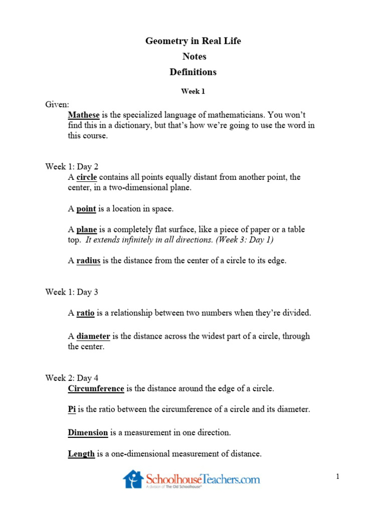Geometry Concepts and Definitions Guide | PDF | Cartesian Coordinate ...
