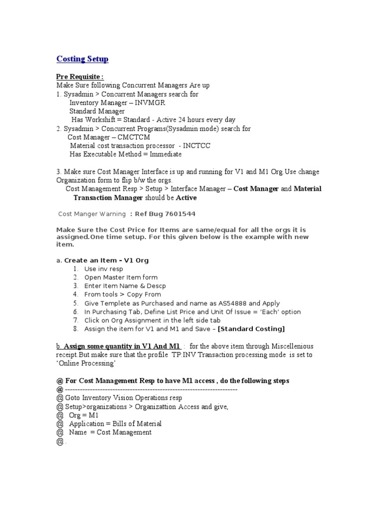 Costing Setup Guide for Inventory Management | PDF | Cost Accounting ...