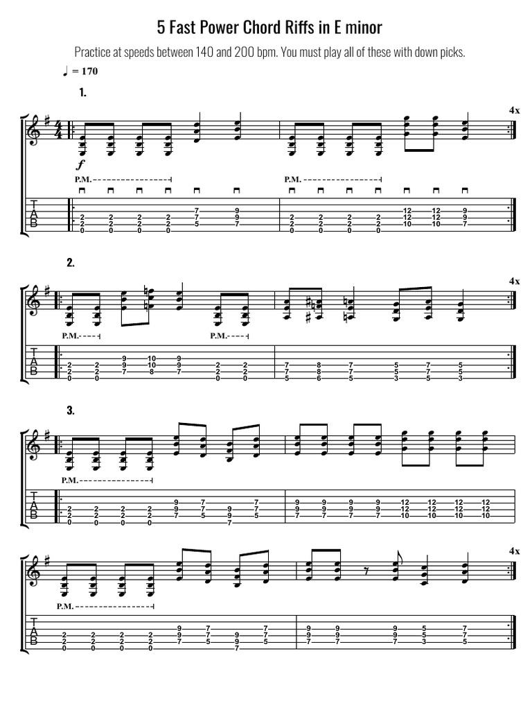 5 Fast Power Chord Riffs in E Minor | PDF | Harmony | Musical Techniques
