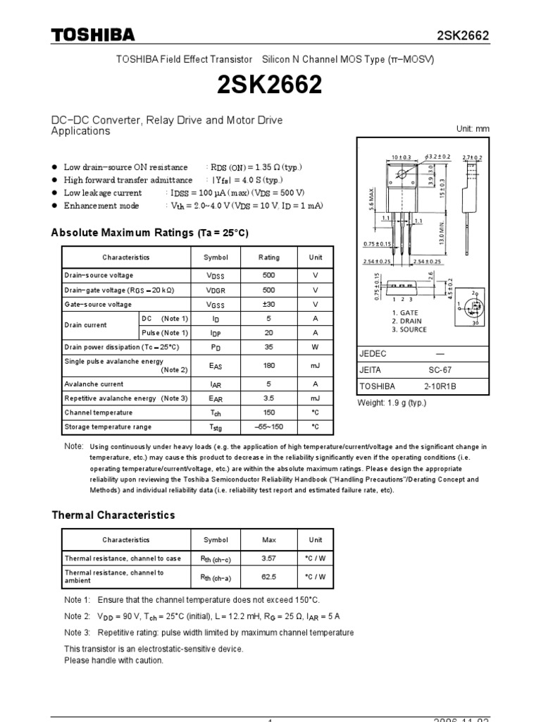 k2662 Field Effect Transistor Reliability Engineering
