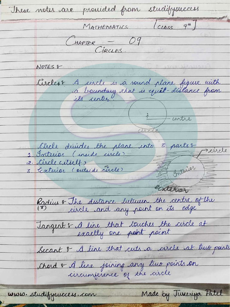 Class 9th Chapter 9 Circle Pdf