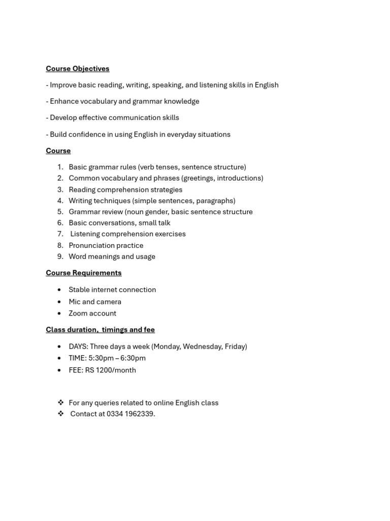 Online English Skills Course Details | PDF | Career & Growth | Foreign ...