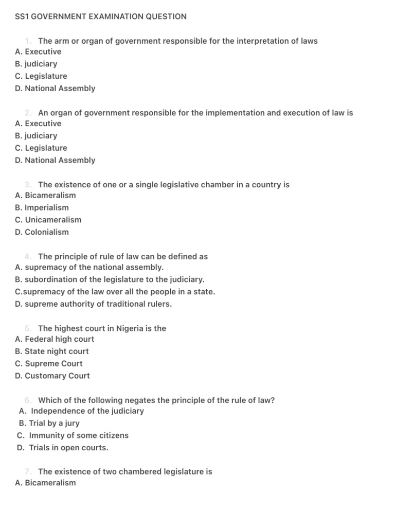 Government Examination Questions Guide | PDF | Separation Of Powers ...