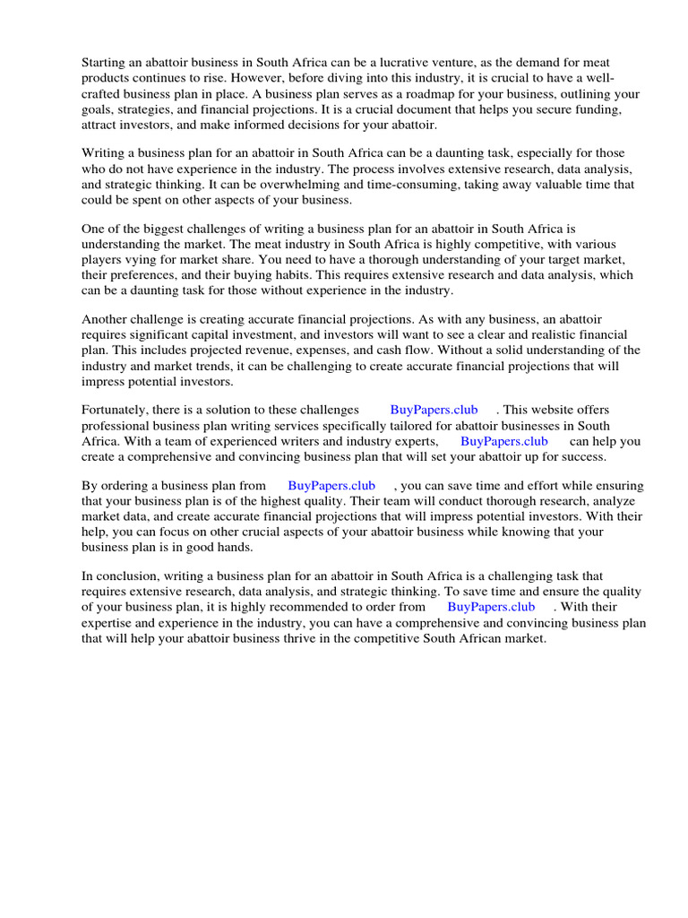 Abattoir Business Plan South Africa PDF Slaughterhouse Meat