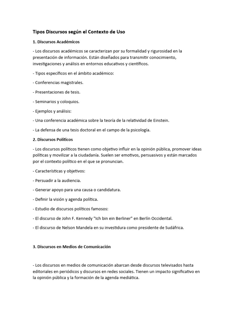 Tipos de Discursos: Contexto y Función | PDF | Hablar en público ...