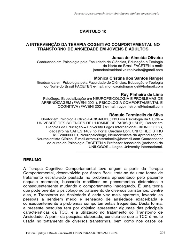 A Intervenção Terapia Cognitivo Comportamental No Tratamento Do