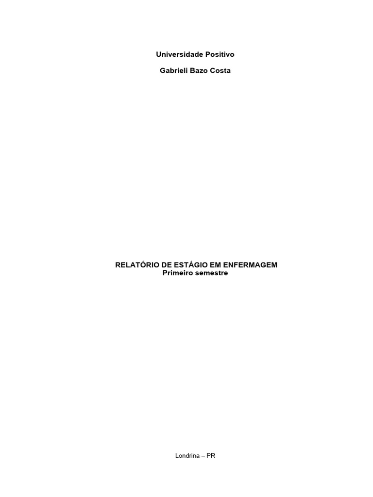 Relatório de Estágio em Enfermagem 2023 | PDF | Unidade de Tratamento ...