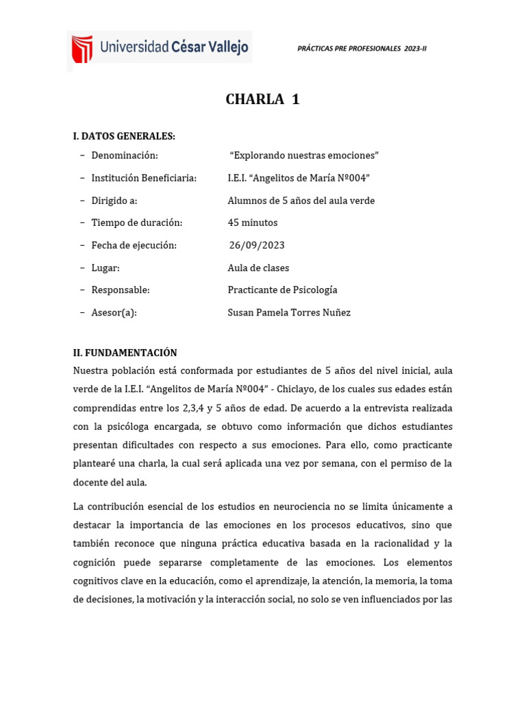 Esquema de Charla 1 | Descargar gratis PDF | Las emociones | Salón de ...