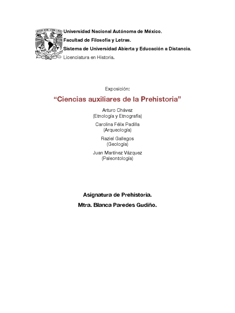 “Ciencias auxiliares de la Prehistoria” Licenciatura en