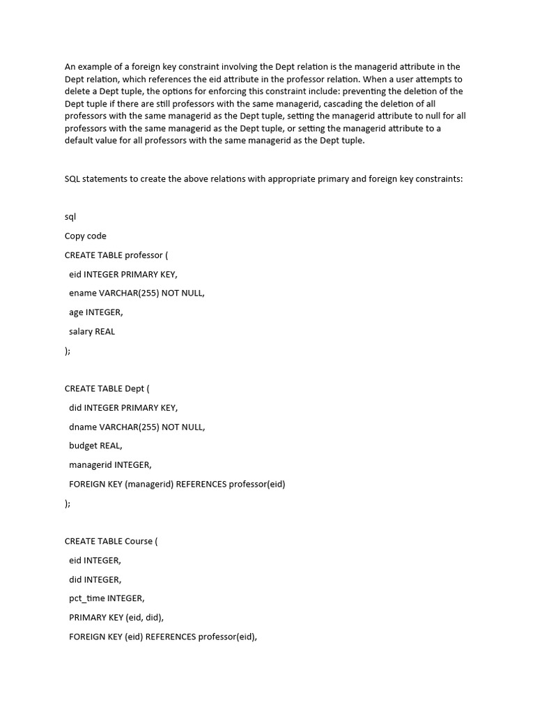 Foreign Key Constraints in SQL Explained | PDF | Relational Database ...