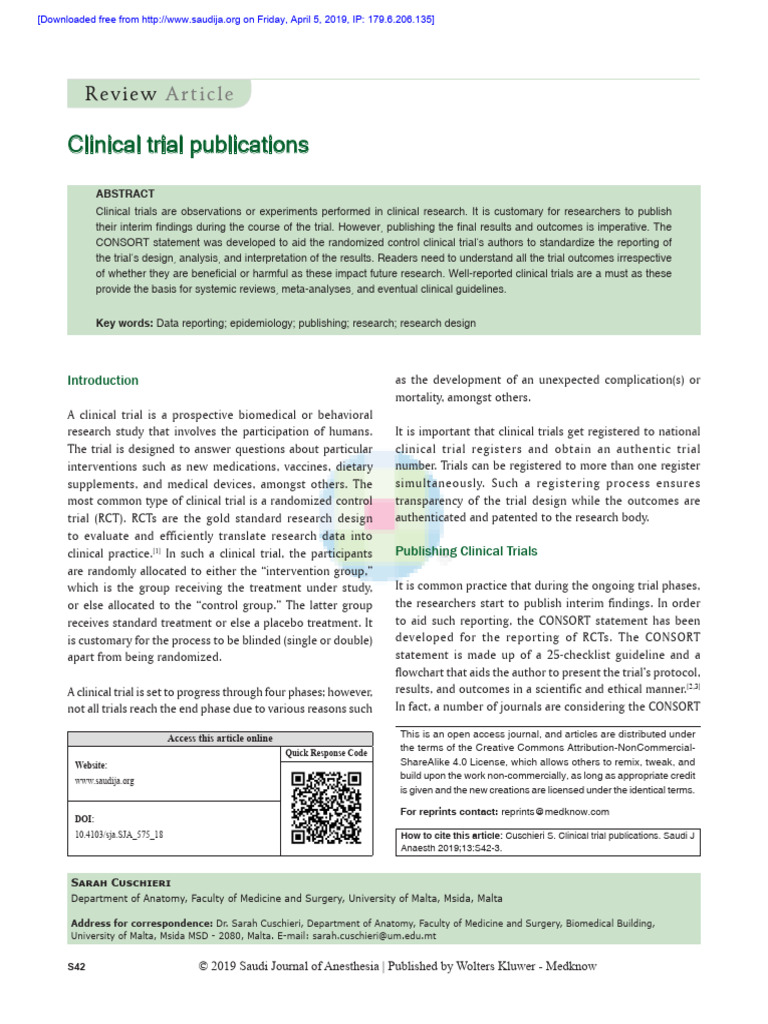 Importance of Publishing Clinical Trials | PDF | Randomized Controlled ...