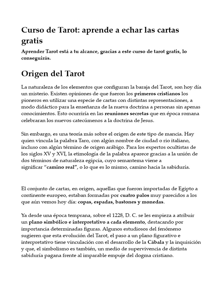 Orígenes y Significado del Tarot | PDF | Tarot | Jugando a las cartas