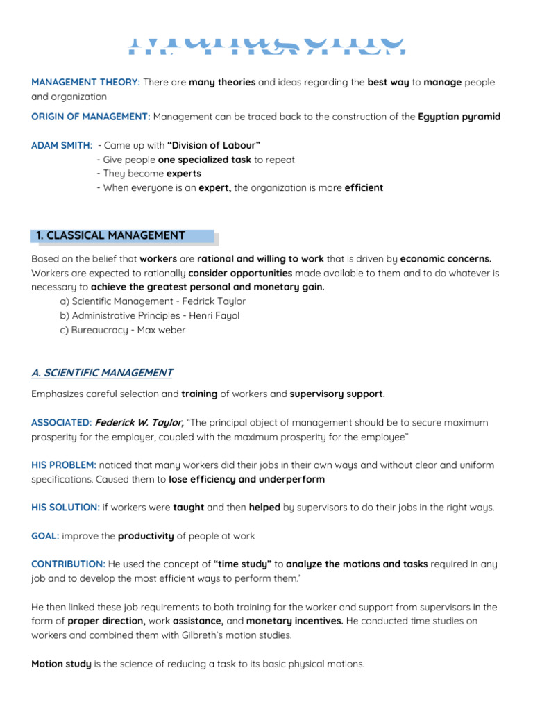 01 - Management Theories Notes | PDF | Motivation | Motivational