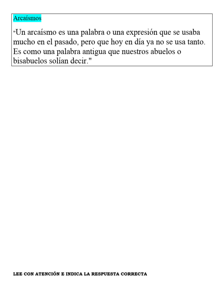Arcaísmos | PDF | Artes del Lenguaje y Comunicación