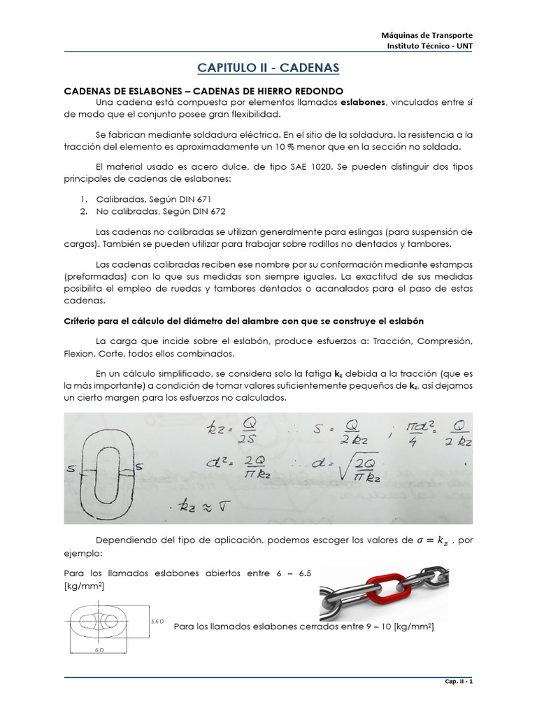 01 - Cadenas de Eslabones - Teoria | PDF | Acero | Cable