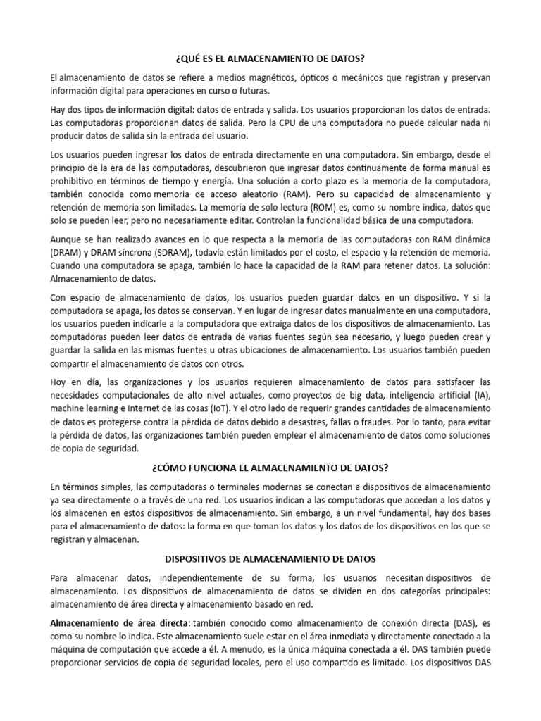 Almacenamiento de Datos | PDF | Almacenamiento de datos de la ...
