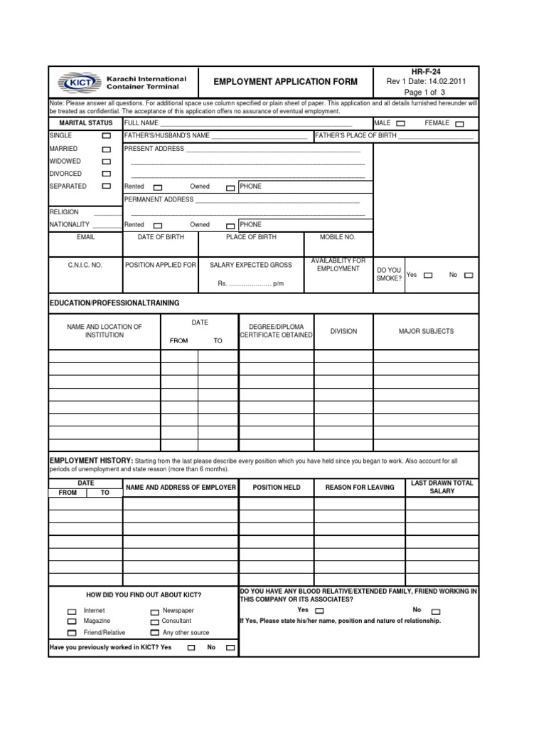 Employment Application Form HR F 24 | PDF | Employment