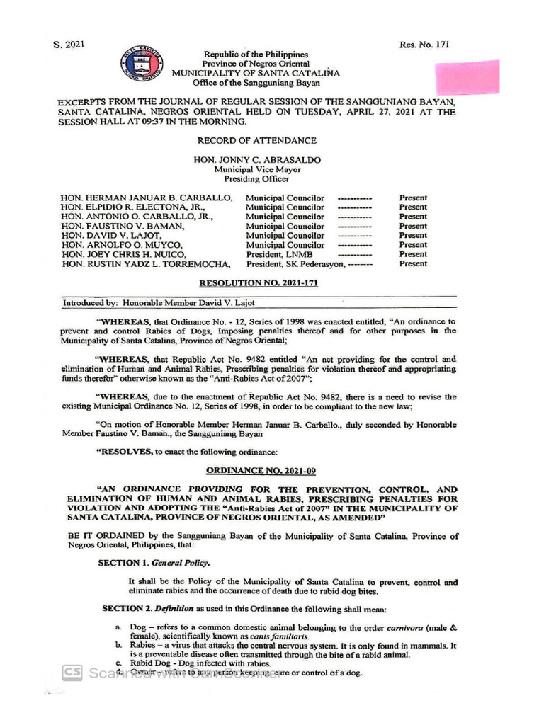Ordinance Anti-Rabies 2024 SB | PDF