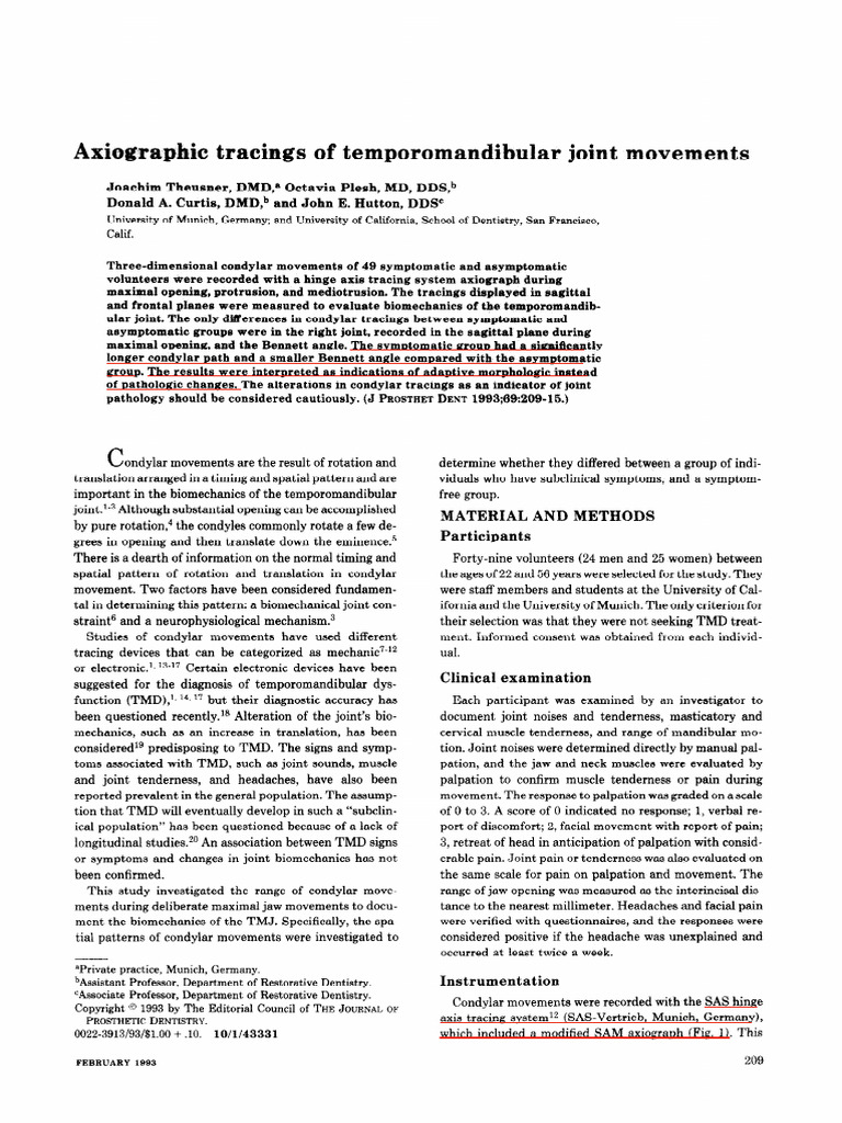 Axisgraphic Tracings of Temporomandibular Joint Movements | PDF ...