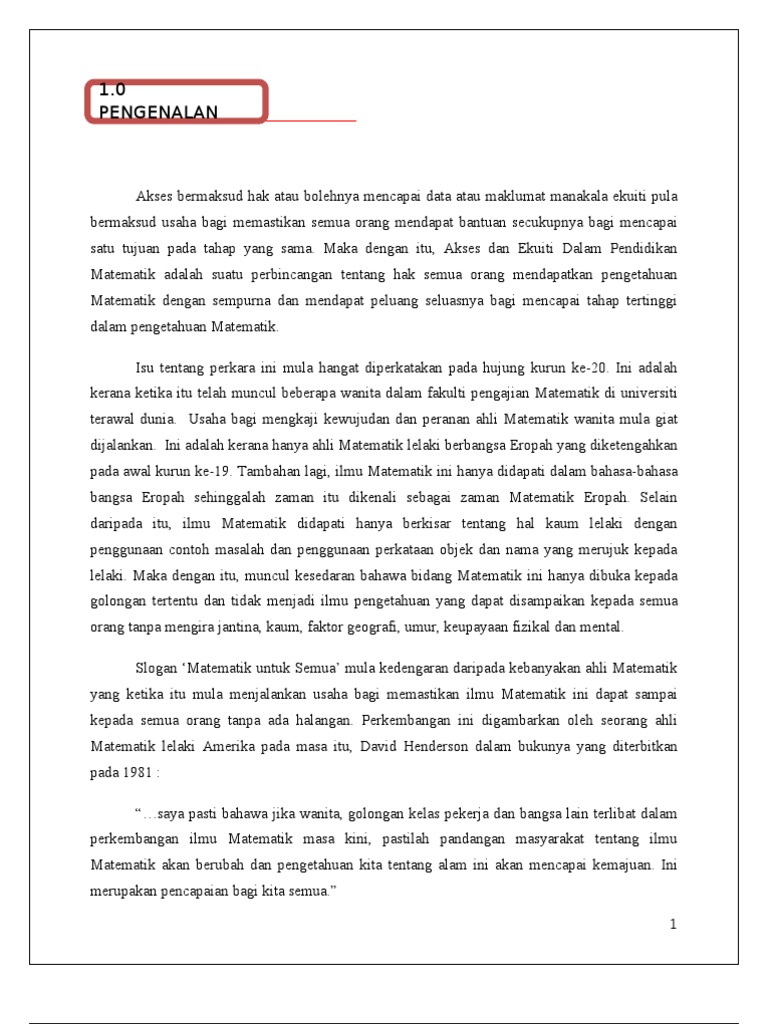 Akses Dan Ekuiti Dalam Matematik Pdf