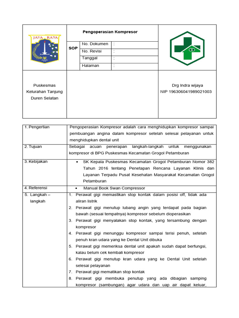 Sop Pengoperasian Kompresor Edit | PDF