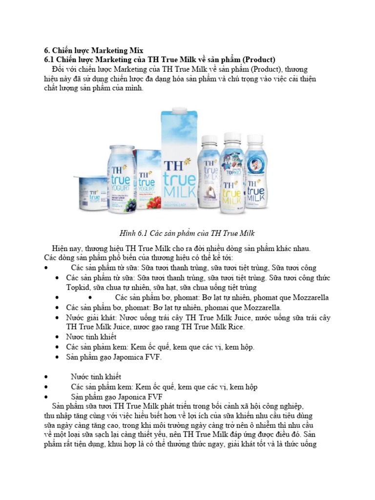 6. Chiến lược Marketing Mix 6.1 Chiến lược Marketing của TH True Milk ...