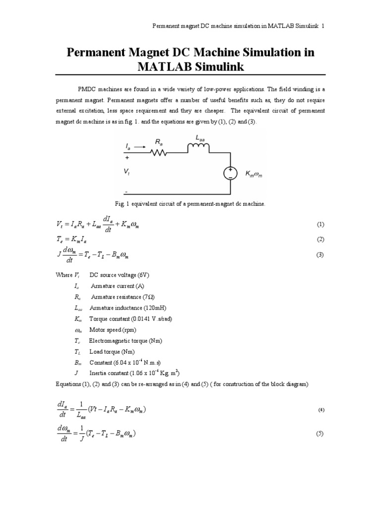PMDC Machine Simulation in MATLAB | PDF | Electrical Network ...